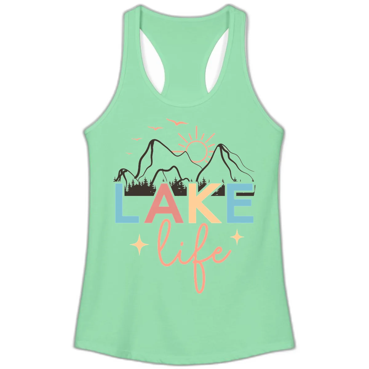 Mountain Lake Life Typography Ladies Tank in Solid Mint